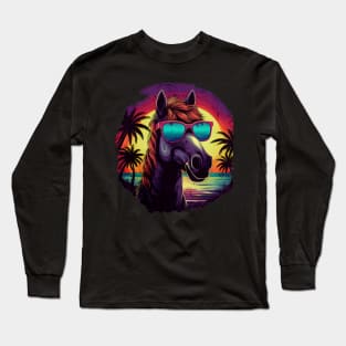 Retro Wave Shire Horse Shirt Long Sleeve T-Shirt